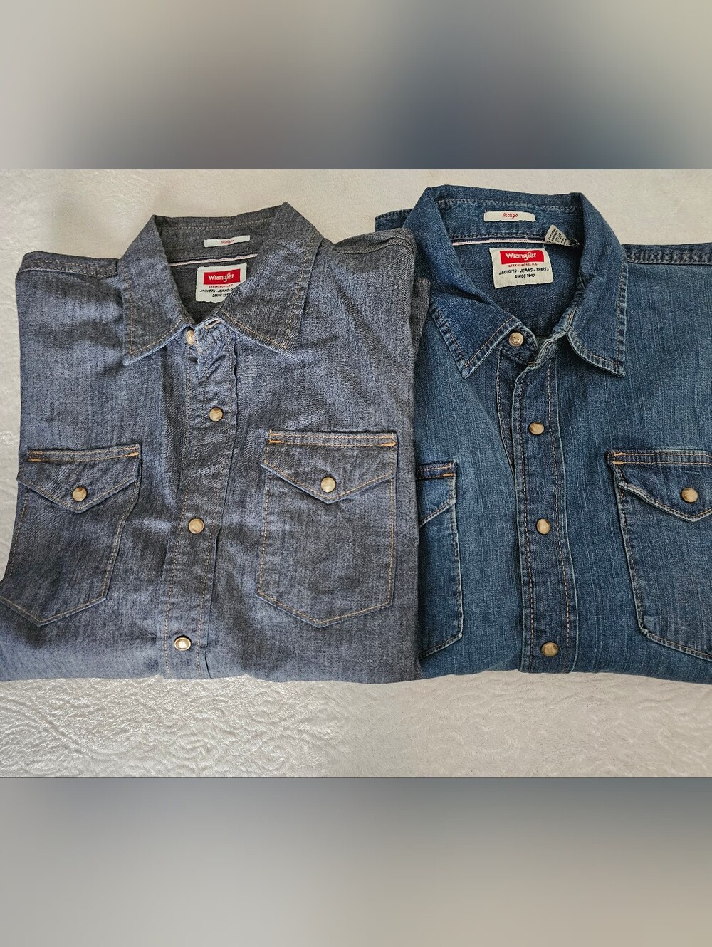 Wrangler Indigo Men's Stretch Denim Western Snap Shirt Long Sleeve Blue L